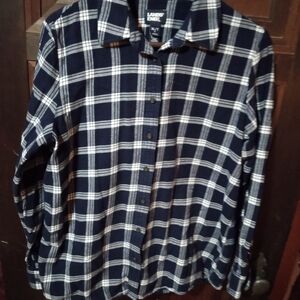 Lands' End Dark Blue Checkered Flannel Shirt Size XL/T